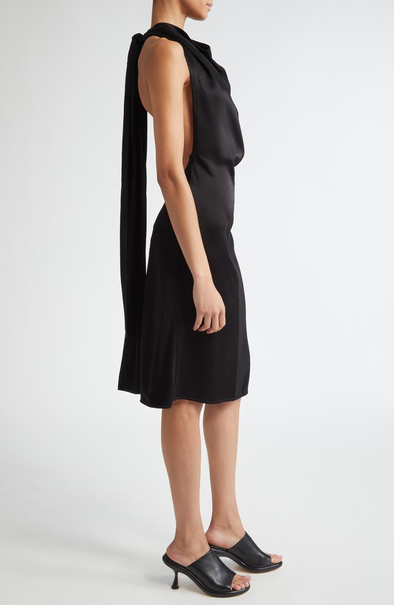 Peter Do Mixed Finish Sleeveless Halter Dress, Alternate, color, Black