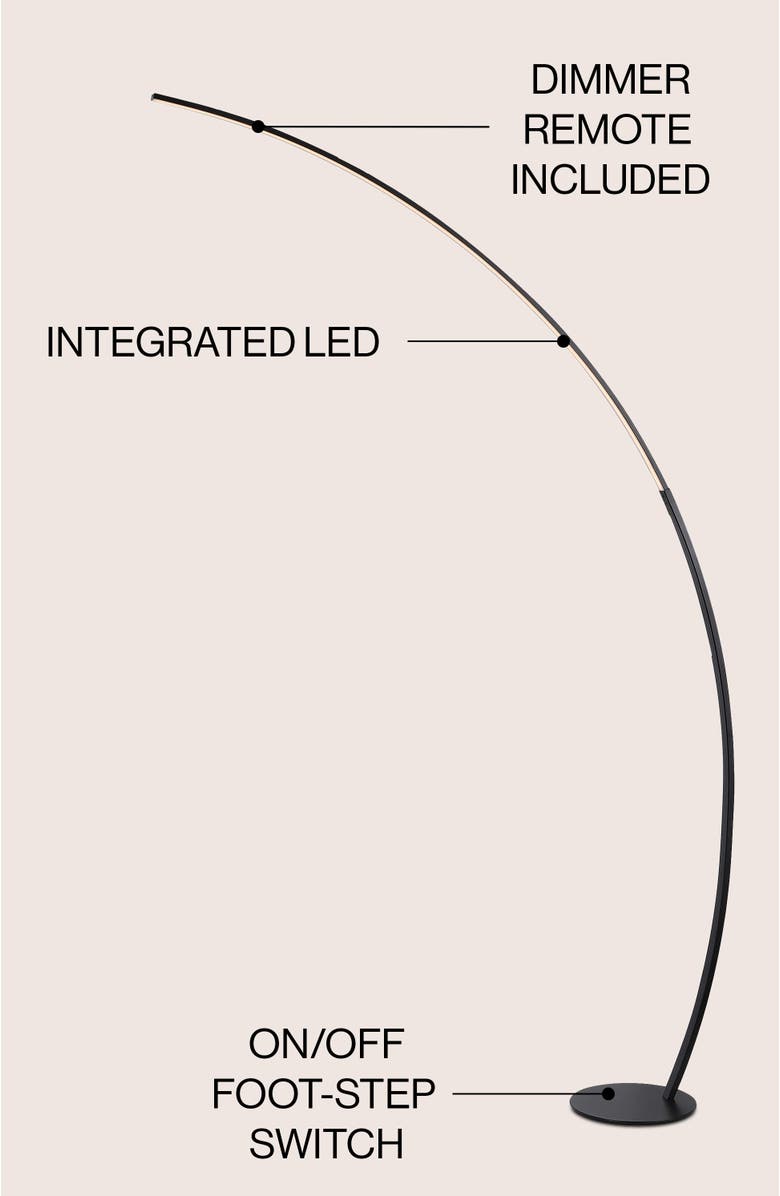 JONATHAN Y Enzo 68" Contemporary Minimalist Metal Arc Dimmable Integrated LED Floor Lamp, Black, Alternate, color, Black