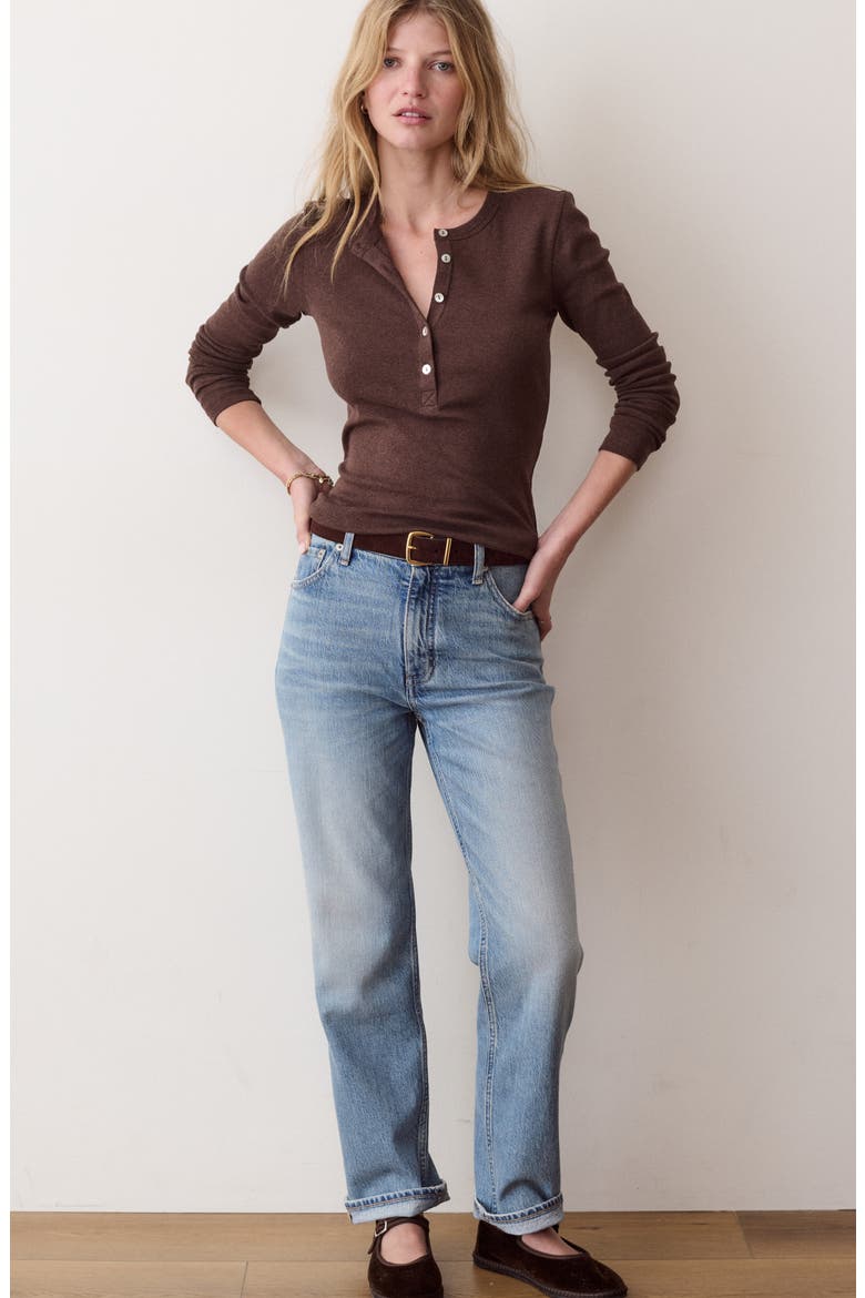 Mini Rib Cotton Henley, Alternate, color, CHOCOLATE