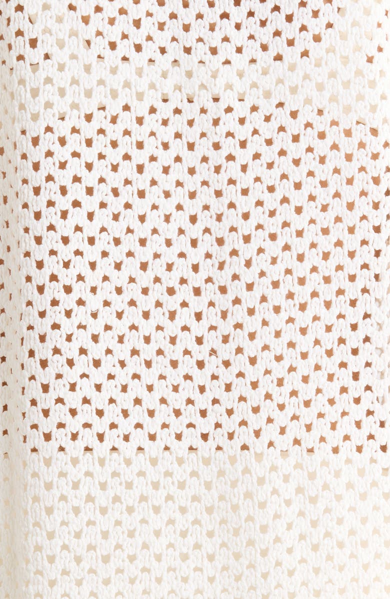 Elan Long Sleeve Sheer Open Stitch Cover-Up Dress, Alternate, color, White