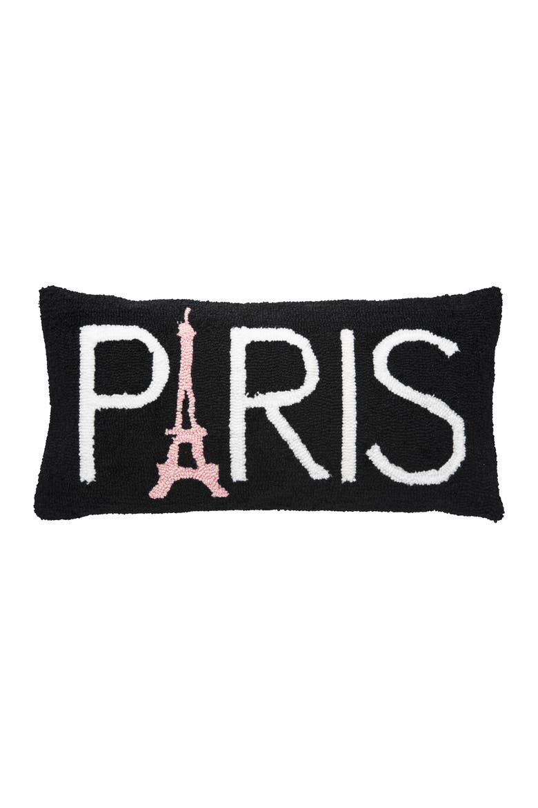 Eiffel Tower "PARIS" Hooked Accent Pillow, 12" x 24", Main, color, Black