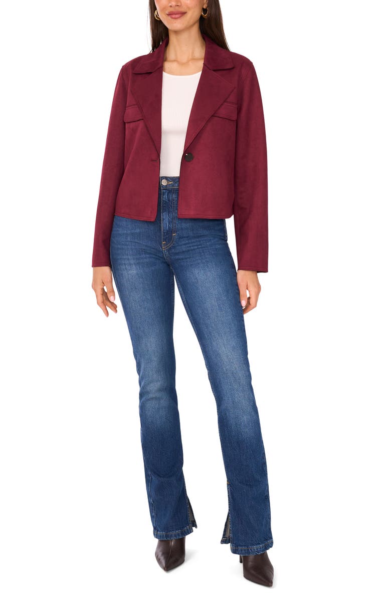 Vince Camuto One-Button Faux Suede Jacket, Alternate, color, Grape Wine