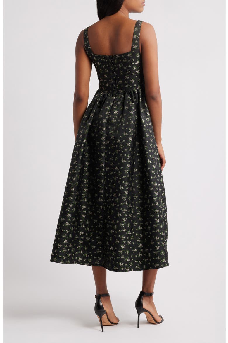 Celine Floral Corset Cocktail Midi Dress, Alternate, color, BLACK MULTI