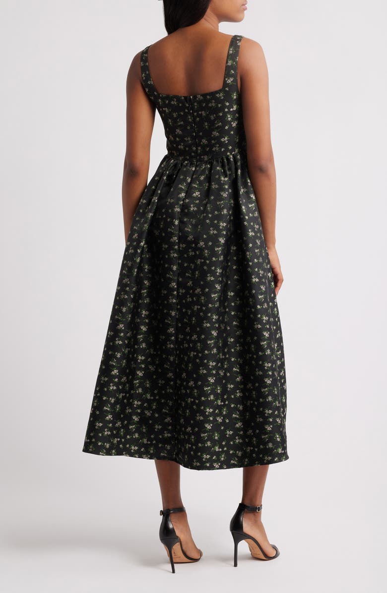 Lulus Celine Floral Corset Cocktail Midi Dress, Alternate, color, Black Multi