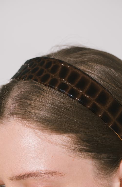 Jennifer Behr Embossed Leather Cruz Headband In Brown
