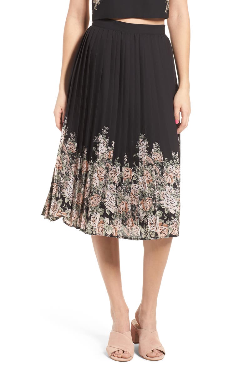 Pleated Skirt, Main, color, 77A89 BLK/ GRN