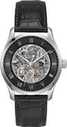 BOSS Principle Skeleton Automatic Leather Strap Watch, 41mm