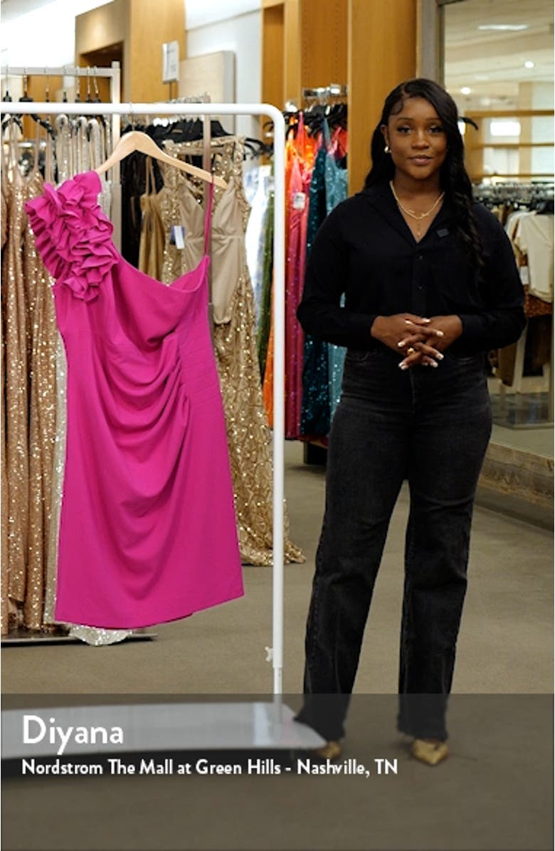 Ruffle One-Shoulder Scuba Crepe Cocktail Dress, sales video thumbnail