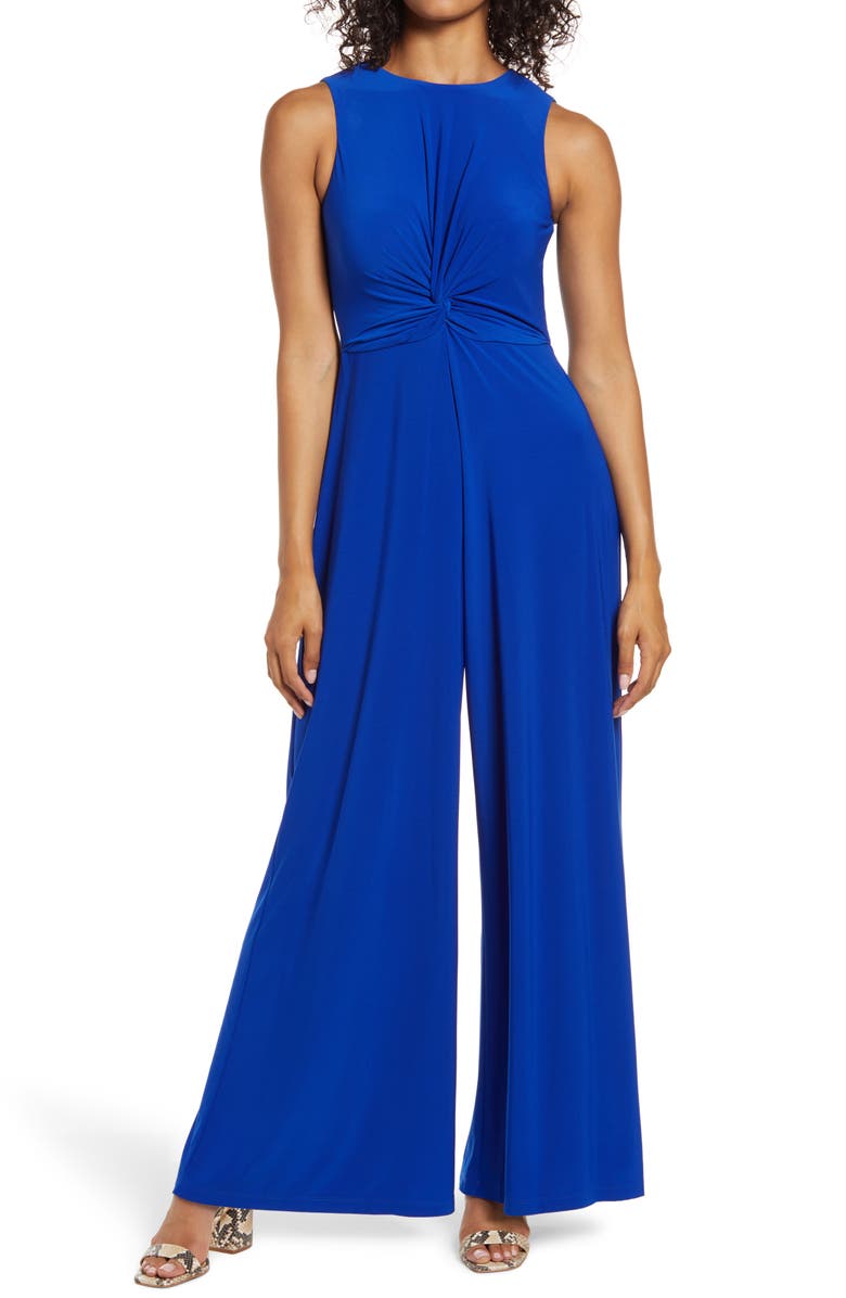 Vince Camuto Twist Front Knit Jumpsuit, Main, color, Cobalt