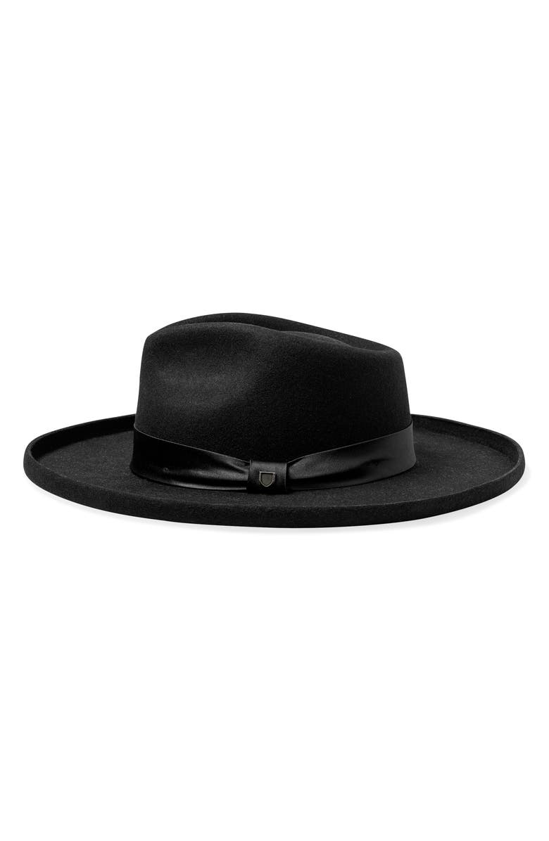 Brixton Victoria Felted Wool Fedora, Alternate, color, Black/ Black Satin