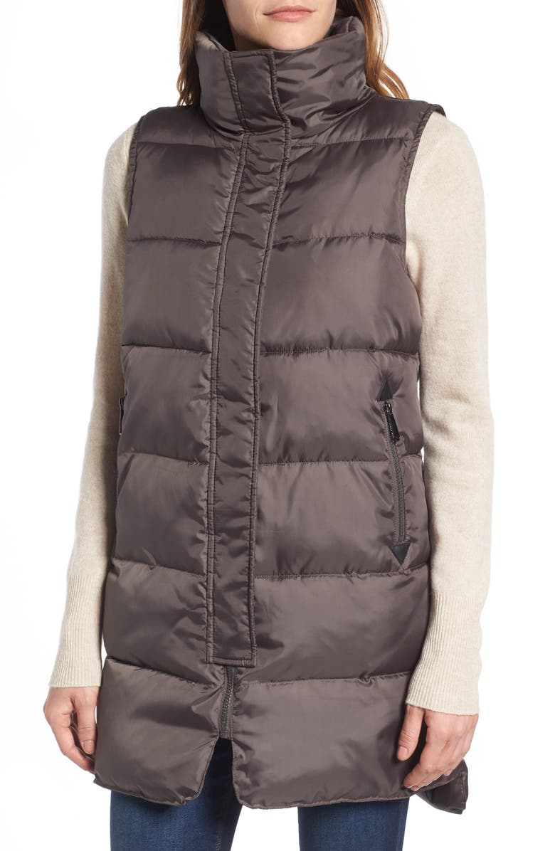 Sam Edelman Faux Fur Trim Long Quilted Vest, Alternate, color, 