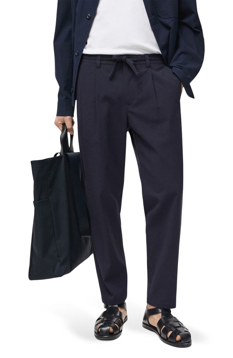 MANGO Slim Fit Pleated Seersucker Pants, Main, color, Night Blue