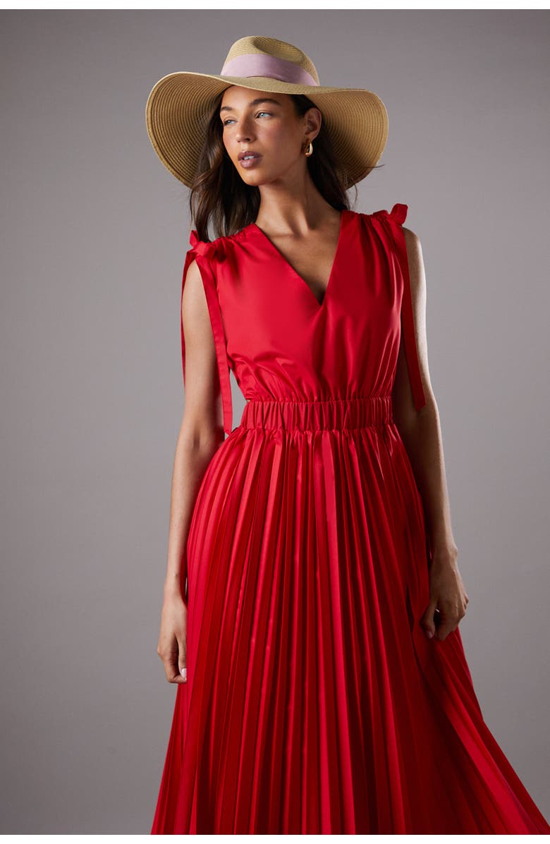 Coast Tie Shoulder Pleated Cotton Dress, Main, color, Red