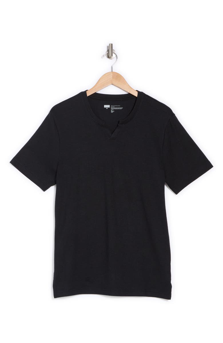 NORDSTROM RACK Cotton & Linen Blend Notch Neck Tee, Alternate, color, Black Caviar