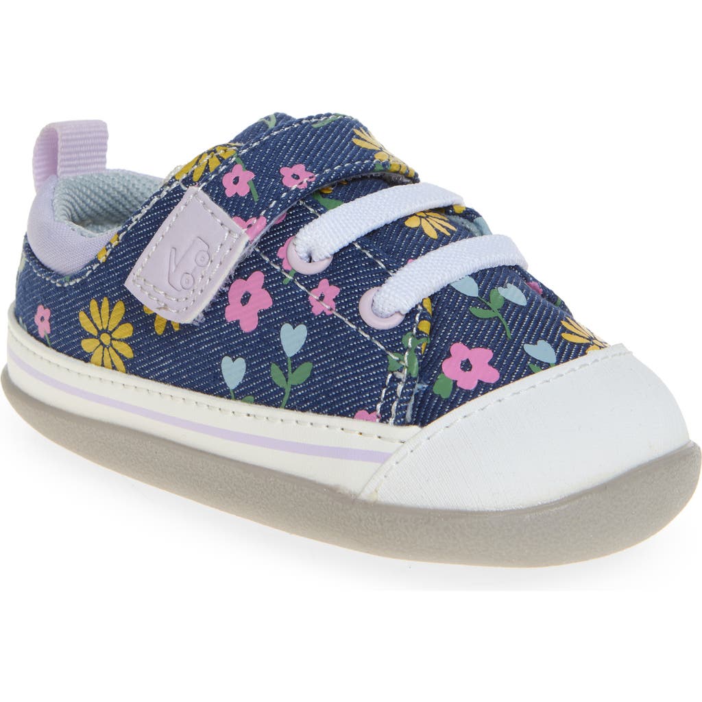 See Kai Run Stevie Floral Print Sneaker In Blue Denim/floral