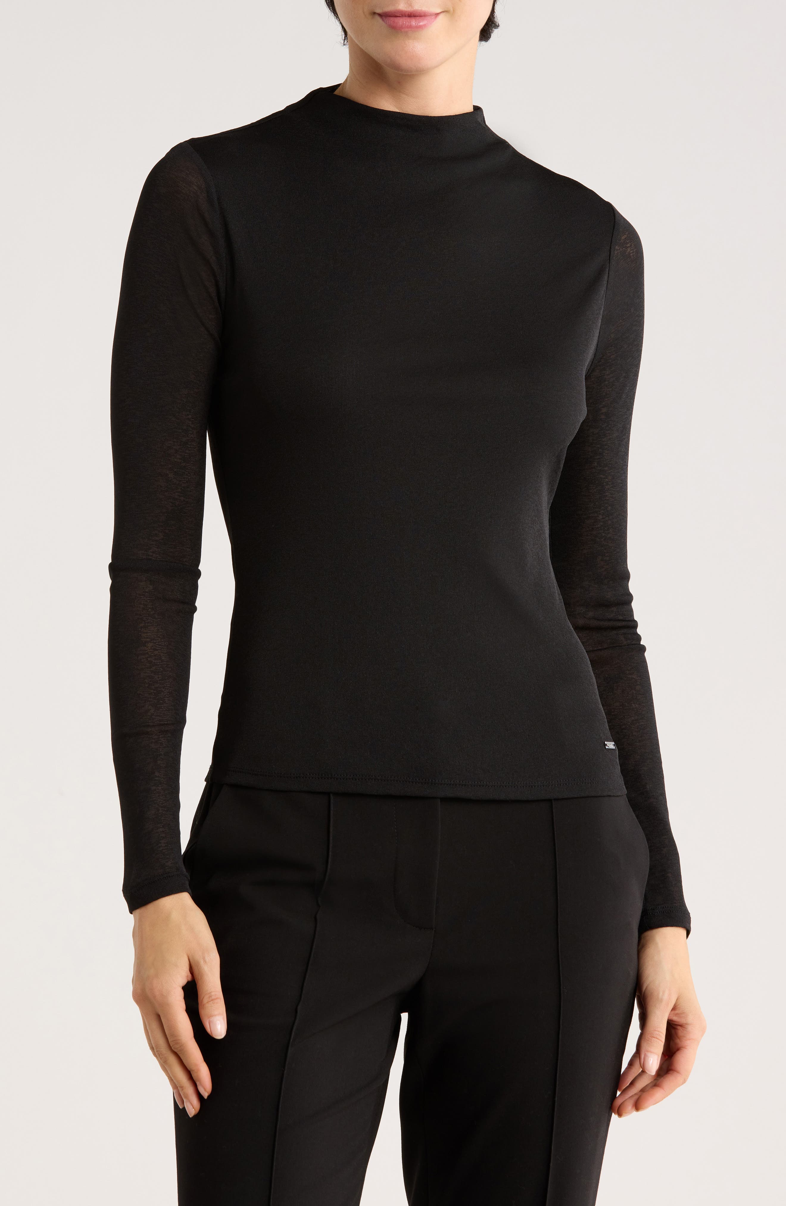 DKNY Long Sleeve Fitted Funnel Neck Top