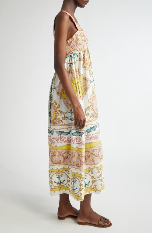 Farm Rio Linen-blend Dress With Nautical Print In Off-white