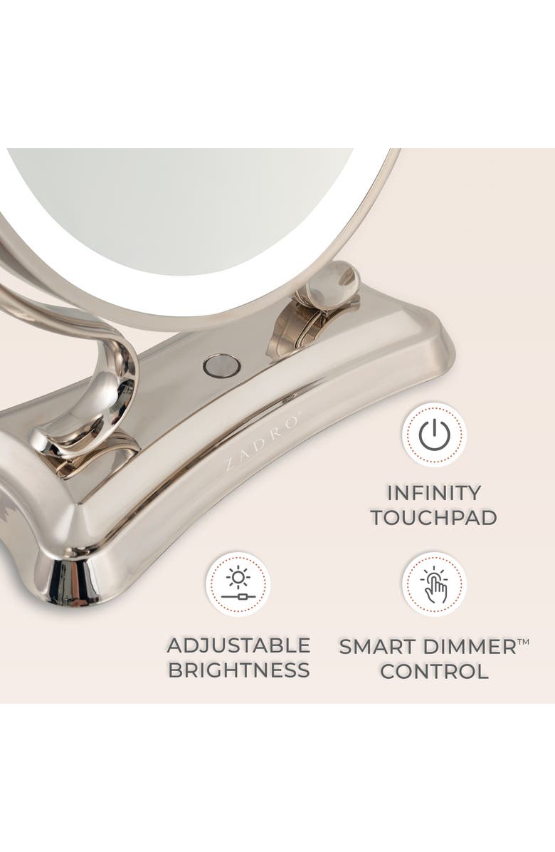 Zadro Glamour Lighted Makeup Mirror with 5X/1X Magnification, Alternate, color, Satin Nickel