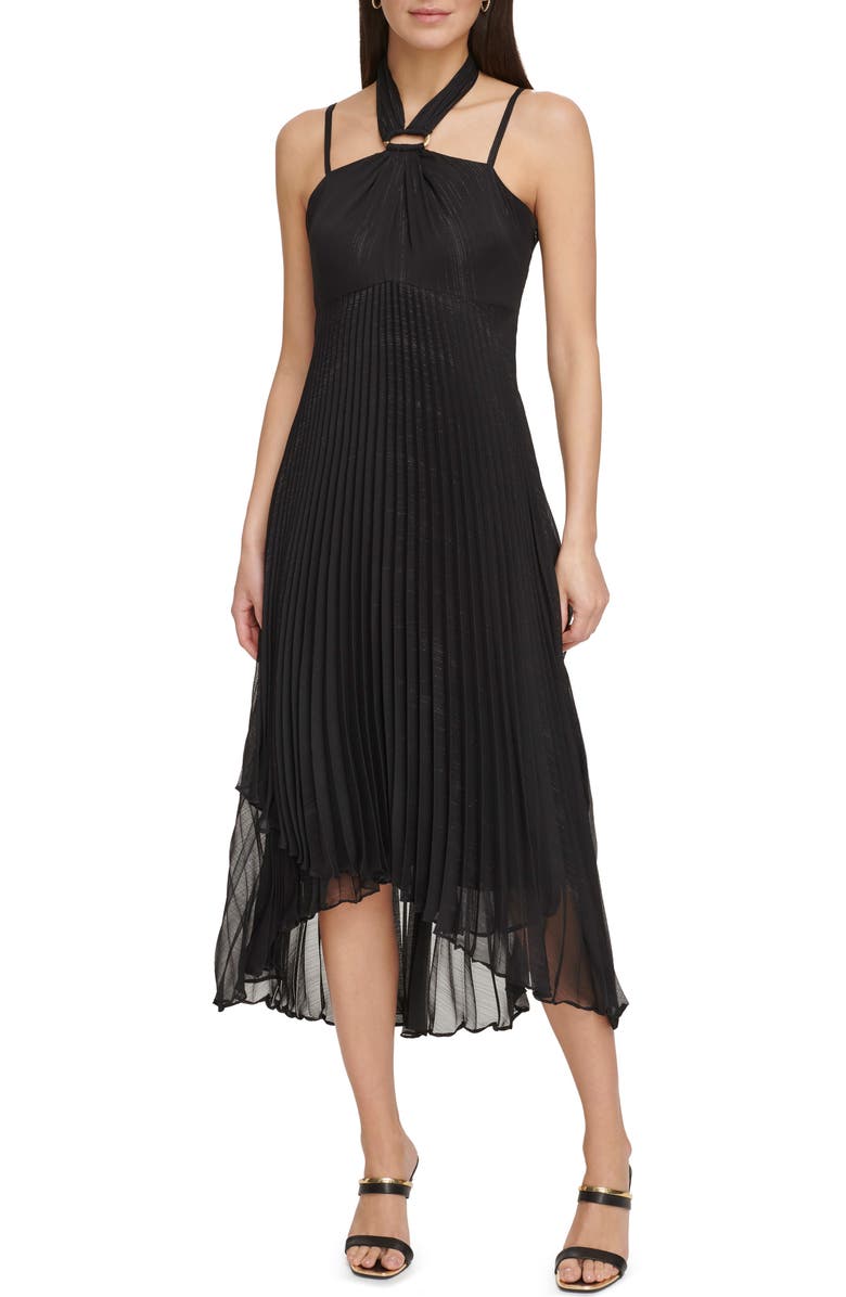 DKNY Pleated Halter Neck High-Low Dress, Main, color, 