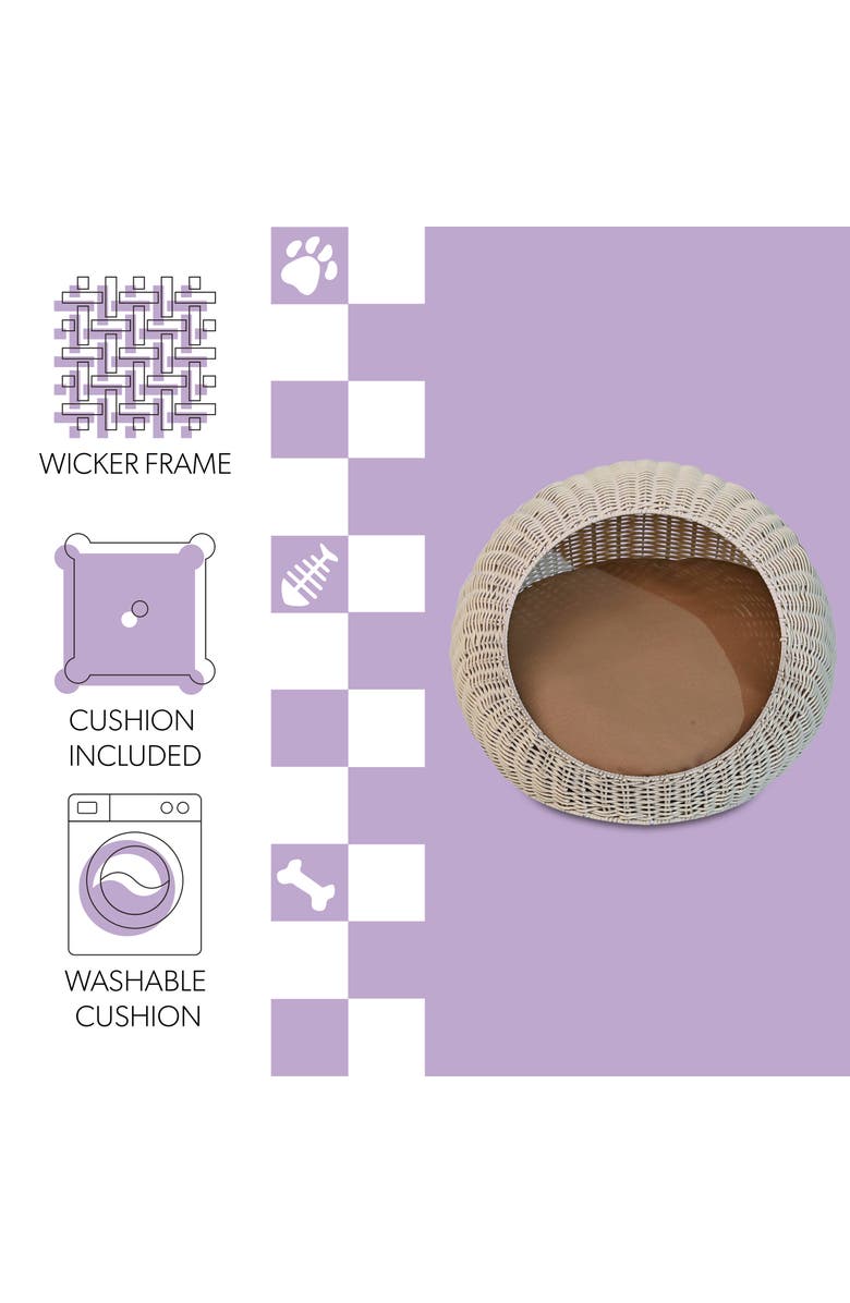 The Licker Store Fiora 19.5" x 18" Modern Circular Faux Wicker Pet Bed with Machine-Washable Cushion, Alternate, color, White