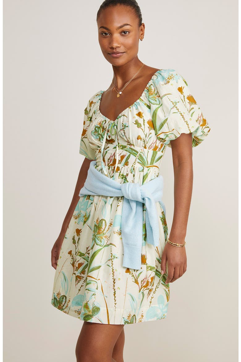 Floral Puff Sleeve Cotton & Silk Minidress, Alternate, color, WILD FLORAL - STONE