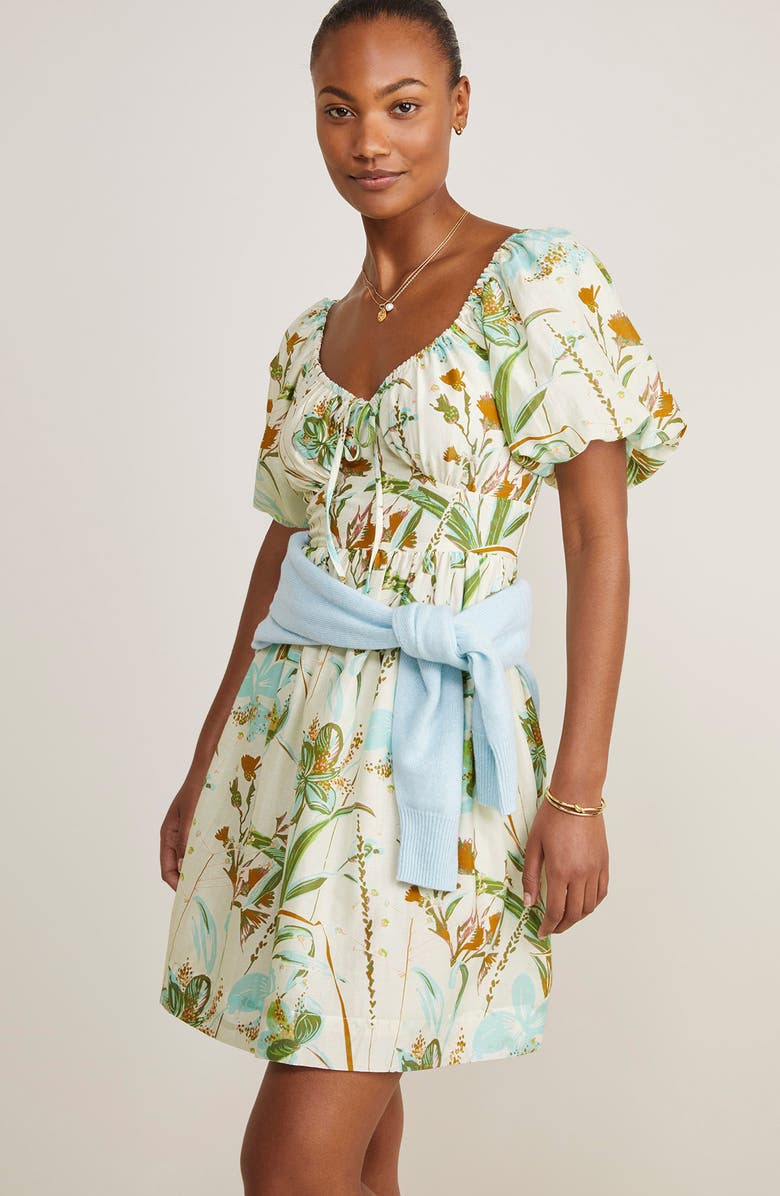 vineyard vines Floral Puff Sleeve Cotton & Silk Minidress, Alternate, color, 