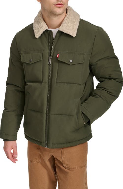 levi's Quilted Jacket with Faux Shearling Collar in Olive 