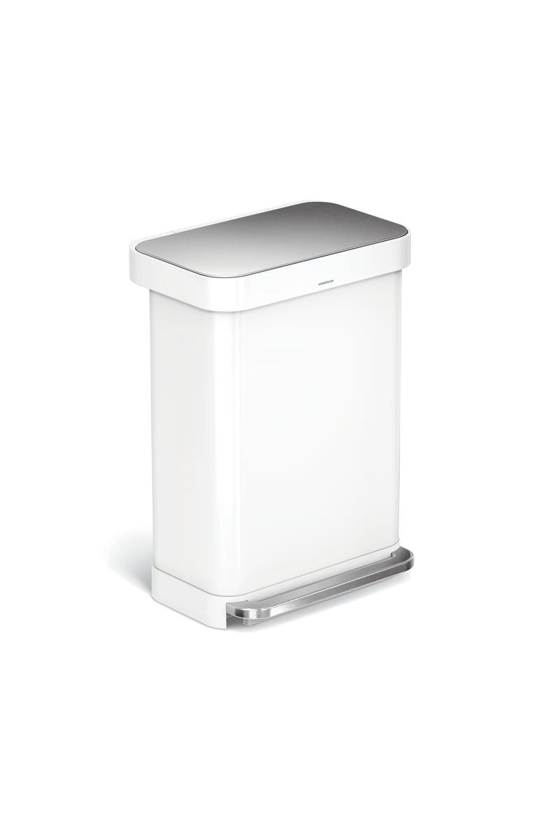 simplehuman 55L rectangular step can with liner pocket, Main, color, White