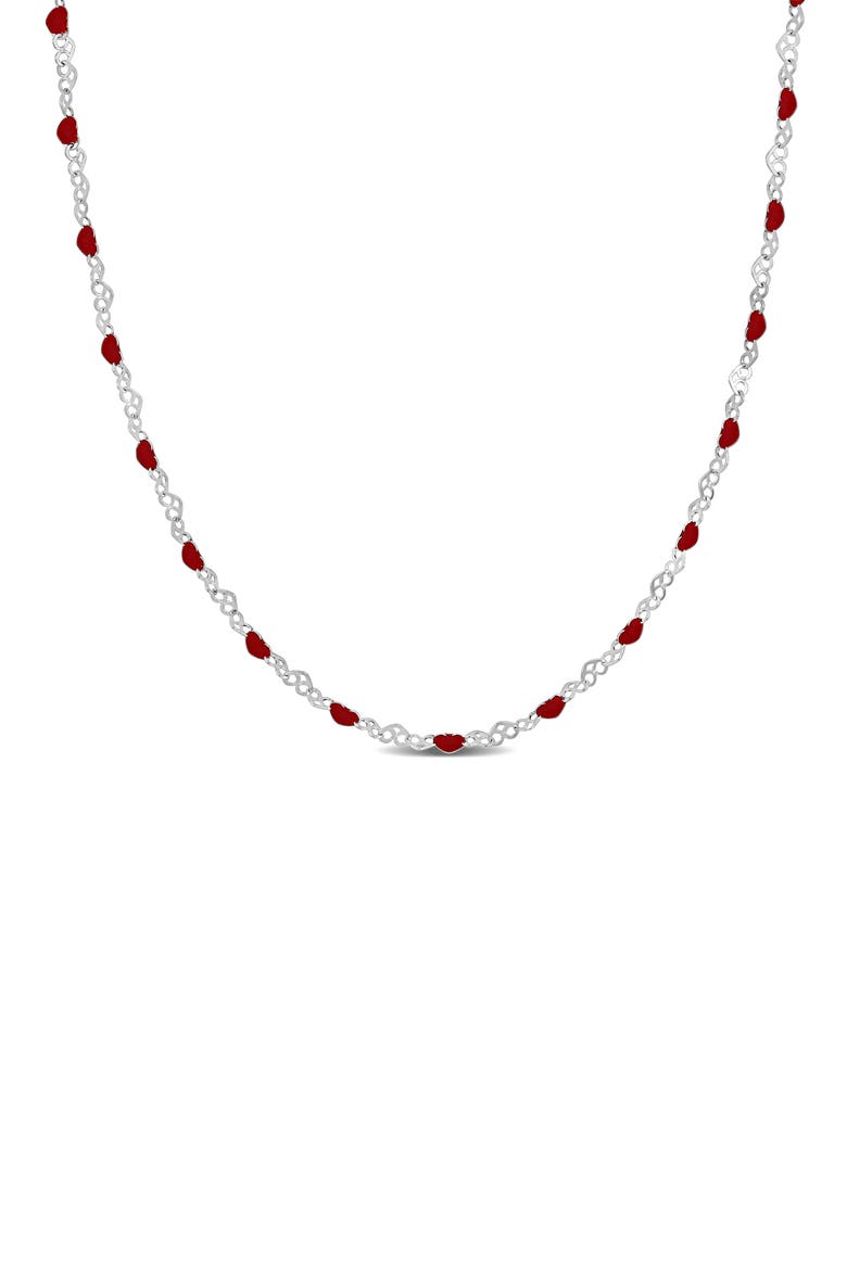 Enamel Heart Link Chain Necklace, Main, color, RED