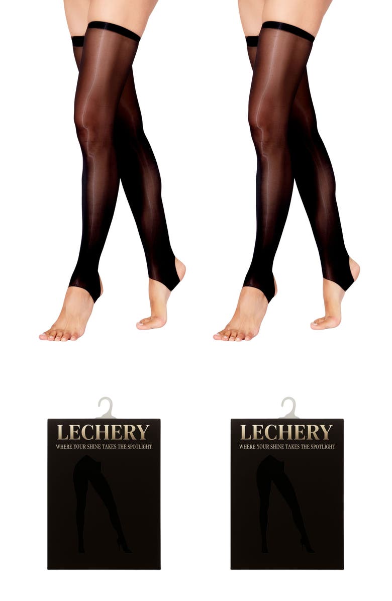 LECHERY<sup>®</sup> 2 Pairs of Glossy Stirrup Thigh Highs, Main, color, Black