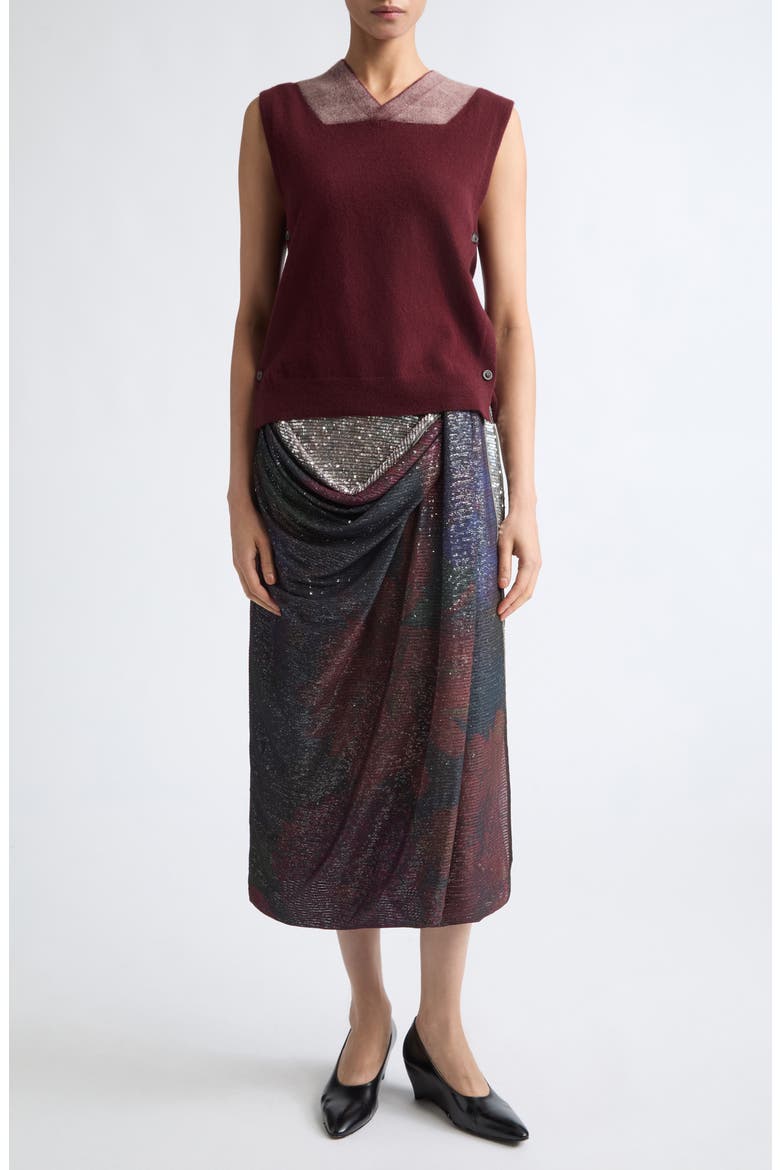 Sequin Draped Midi Skirt, Alternate, color, BLUE/ BURGUNDY