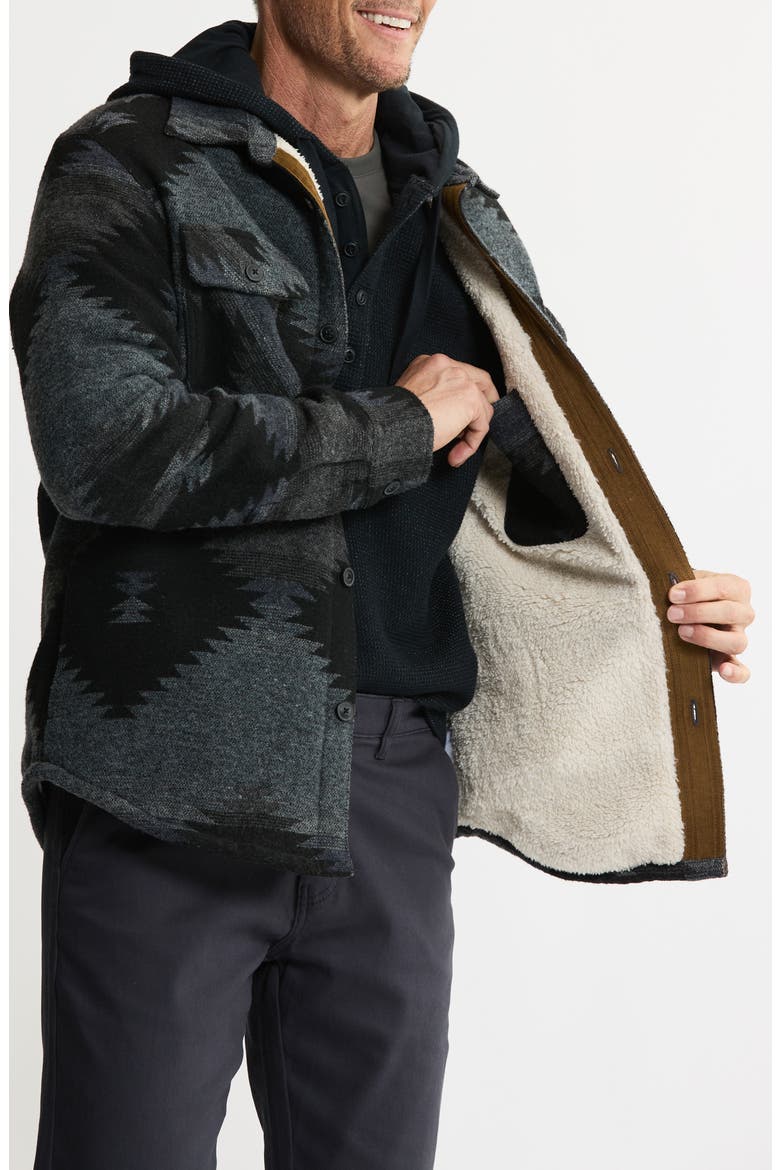 Geometric Jacquard Faux Shearling Lined Jacket, Alternate, color, BLACK AZTE