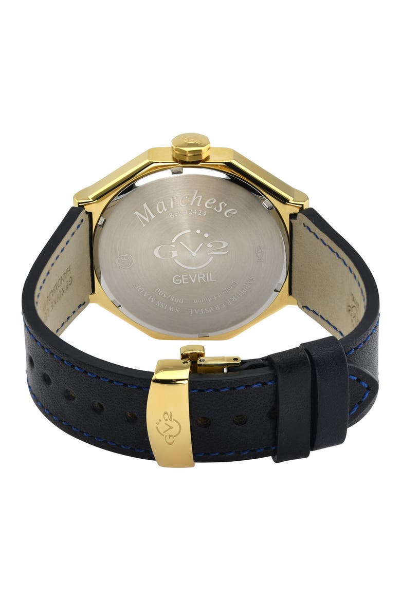 Men's Marchese Leather Strap Watch, 44mm, Alternate, color, BLACK