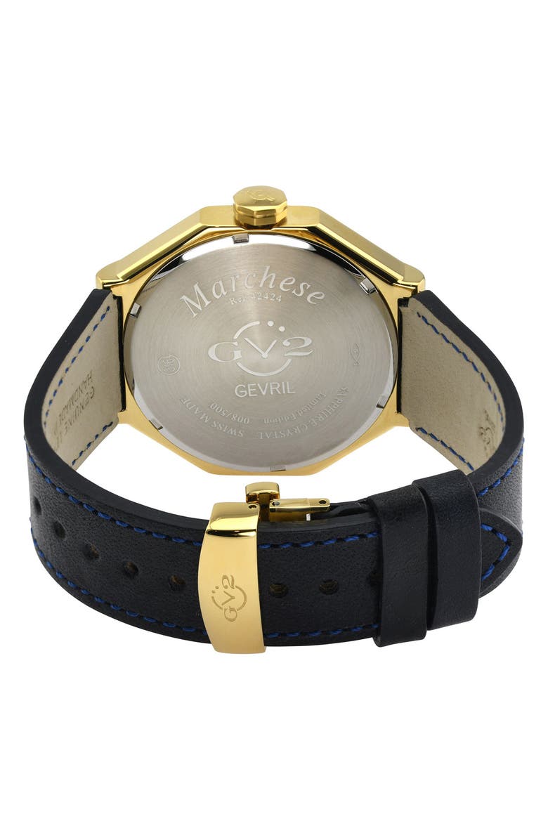 GEVRIL Men's Marchese Leather Strap Watch, 44mm, Alternate, color, Black
