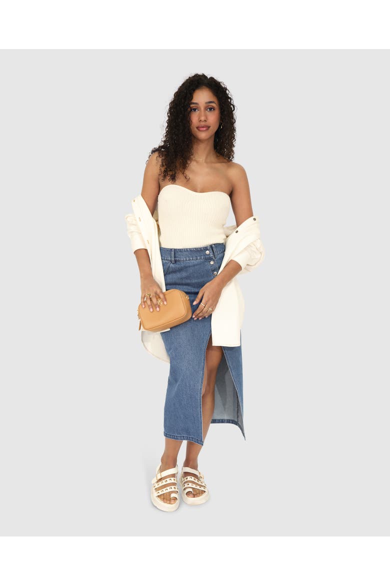 Can't Forget You Denim Midi Skirt, Alternate, color, Mid Wash