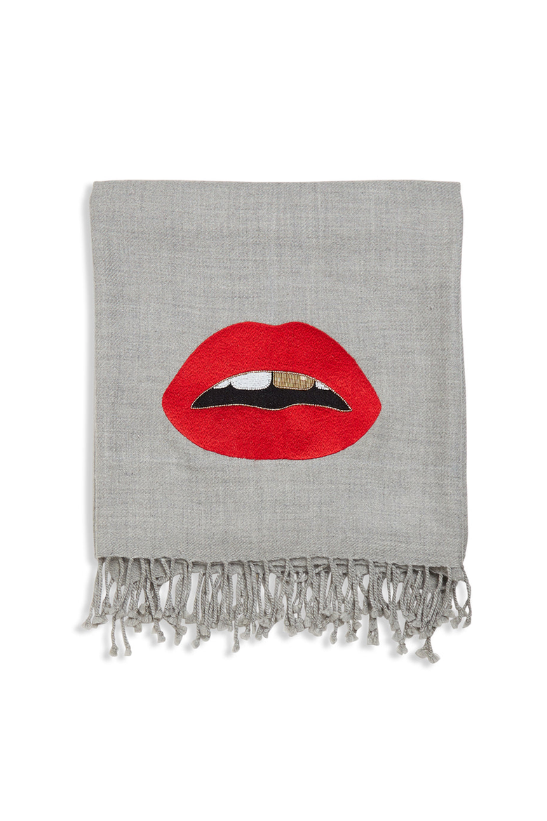 Lips Embellished Throw, Main, color, Grey