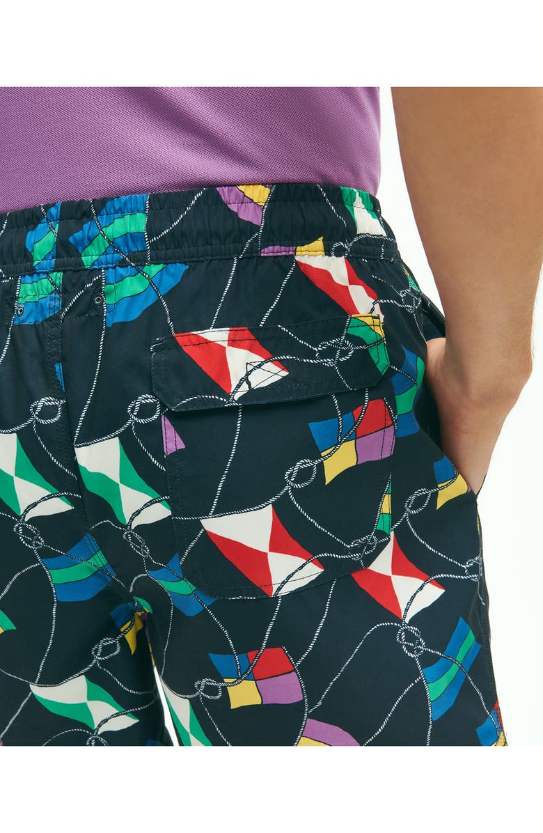 Brooks Brothers Montauk Print Swim Trunks, Alternate, color, Navy Tangled Flag