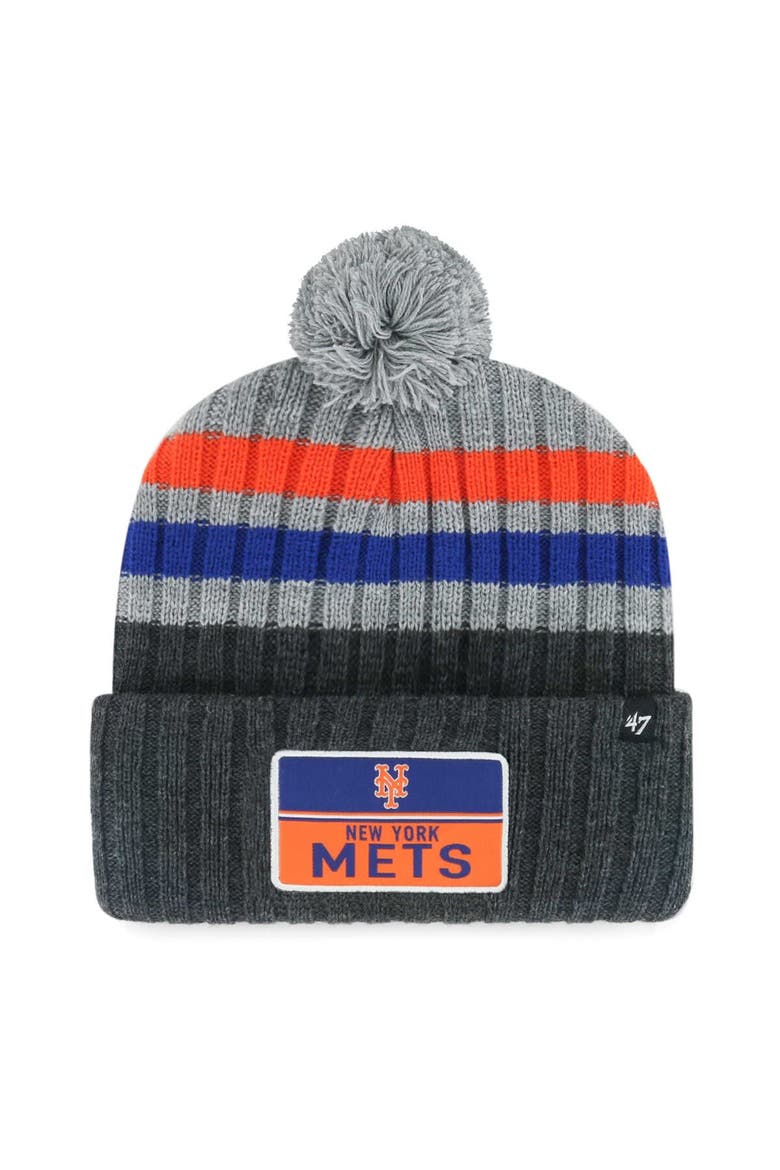 Men's '47 Gray New York Mets Stack Cuffed Knit Hat with Pom, Main, color, Gray