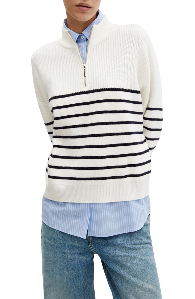 MANGO Oversize Stripe Quarter Zip Sweater, Main, color, 