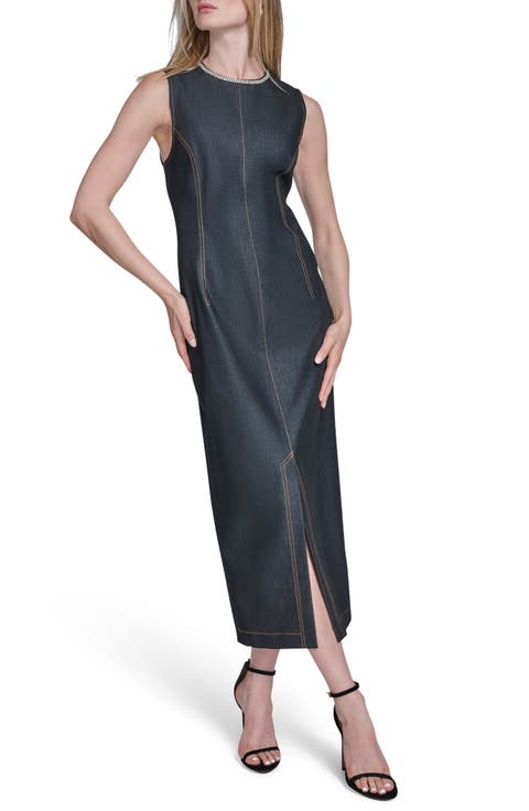 Crystal Embellished Neck Denim