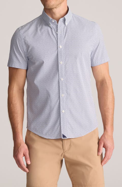 Microprint Short Sleeve Performance Button-Down Shirt