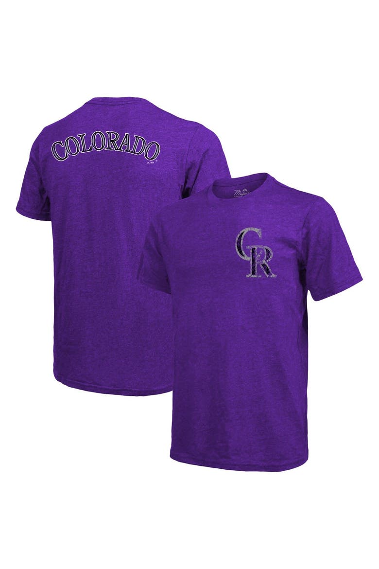 Men's Majestic Threads Purple Colorado Rockies Throwback Logo Tri-Blend T-Shirt, Main, color, Purple