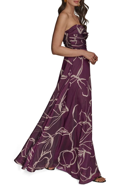 Donna Karan New York Abstract Print Strapless Gown In Purple