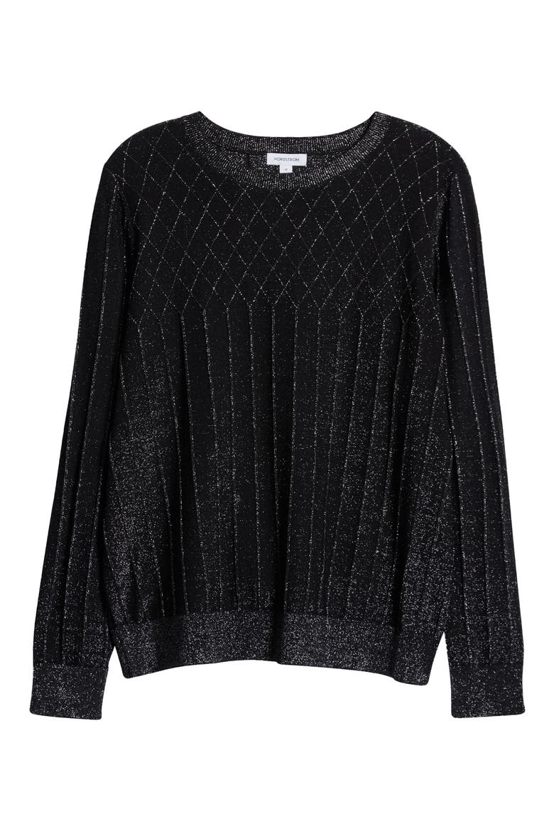 Sparkle Crewneck Sweater, Alternate, color, BLACK- DARK SILVER LUREX