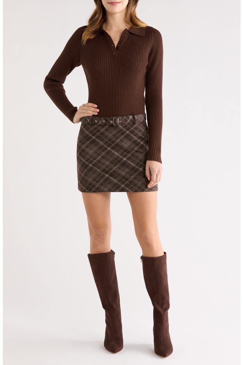 Baylie Mixed Media Long Sleeve Sweater Dress, Main, color, BROWN