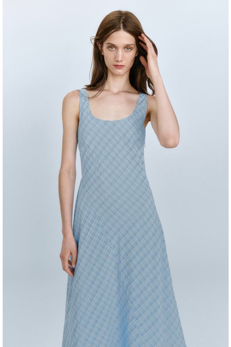 Checked Asymmetrical Midi Dress, Alternate, color, SKY BLUE