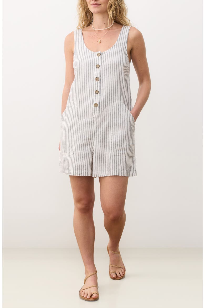 Sydney Stripe Romper, Main, color, CREAM/NAVY STRIPE