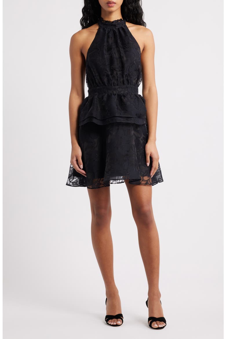 Dania Floral Jacquard Halter Minidress, Main, color, BLACK