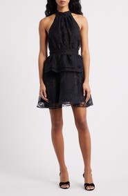 Lulus Dania Floral Jacquard Halter Minidress
