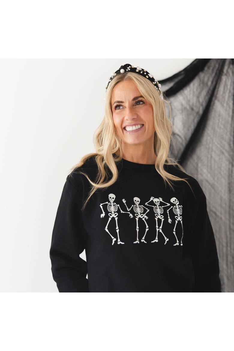 Glow In The Dark Silly Skelly Halloween Women's Sweatshirt, Alternate, color, Black